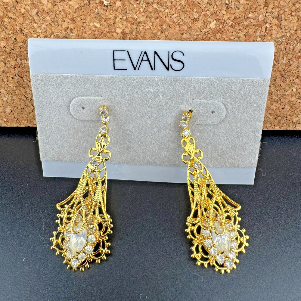 Vintage Evans Gold Tone Rhinestone Chandelier Earrings